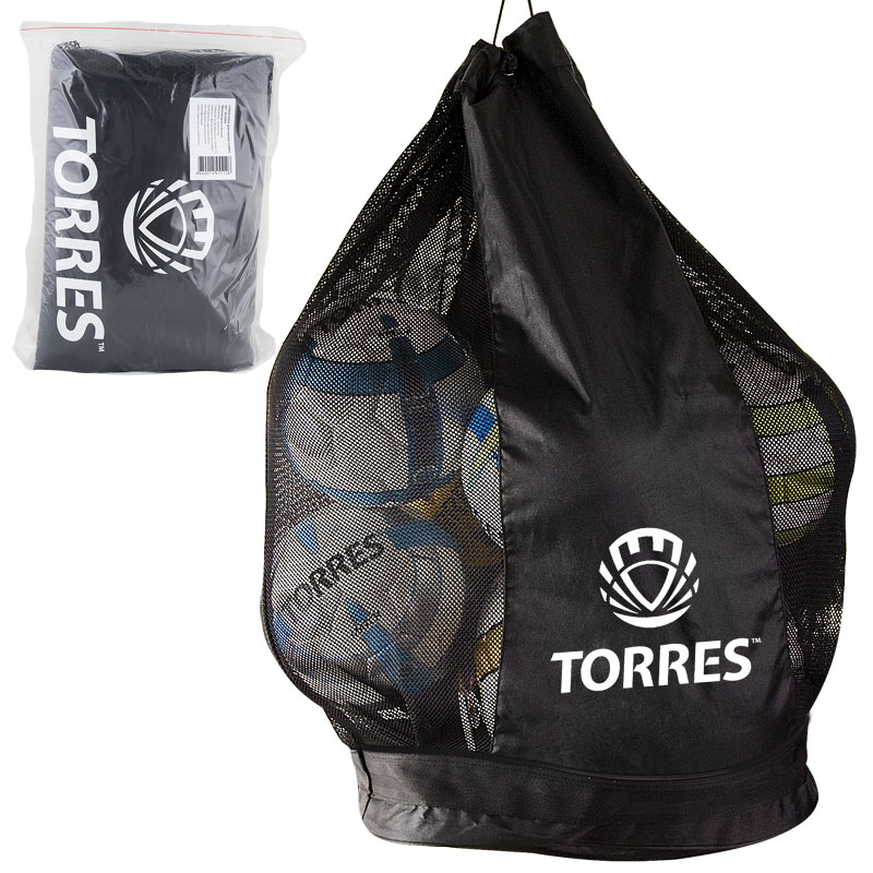 Сумка-баул для мячей TORRES, SS11069,на 15 футб.мяч,на шнурке с фиксатором, на 15 мячей, черная