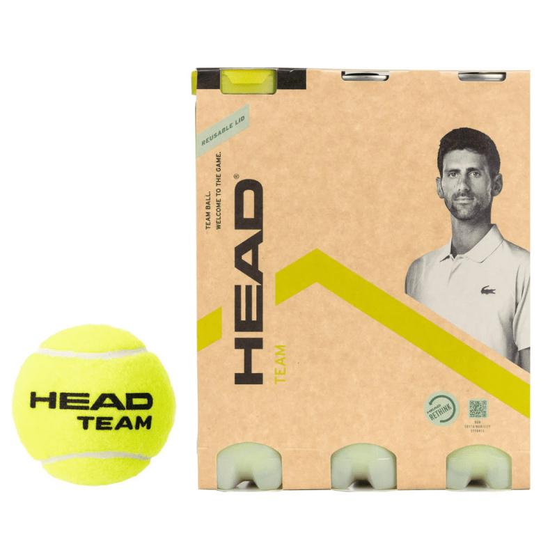 Мяч теннисный HEAD Team 3*3B, 575741, крафт уп. 3 банки по 3 мяча, одобр.ITF, фетр, нат.резина, желт