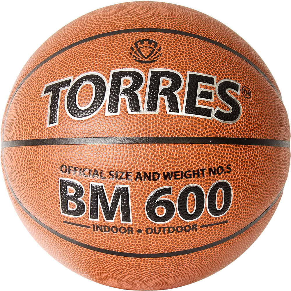 Мяч баск. TORRES BM600, B32025, р.5, ПУ, нейлон. корд, бут. камера, темнокоричневый-черн