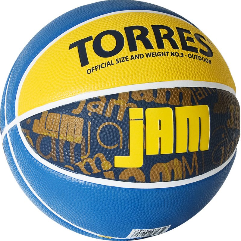 СЦ*Мяч баск. TORRES Jam, B02043, р.3, резина, нейлон. корд, бут. кам., син-желт-голубой