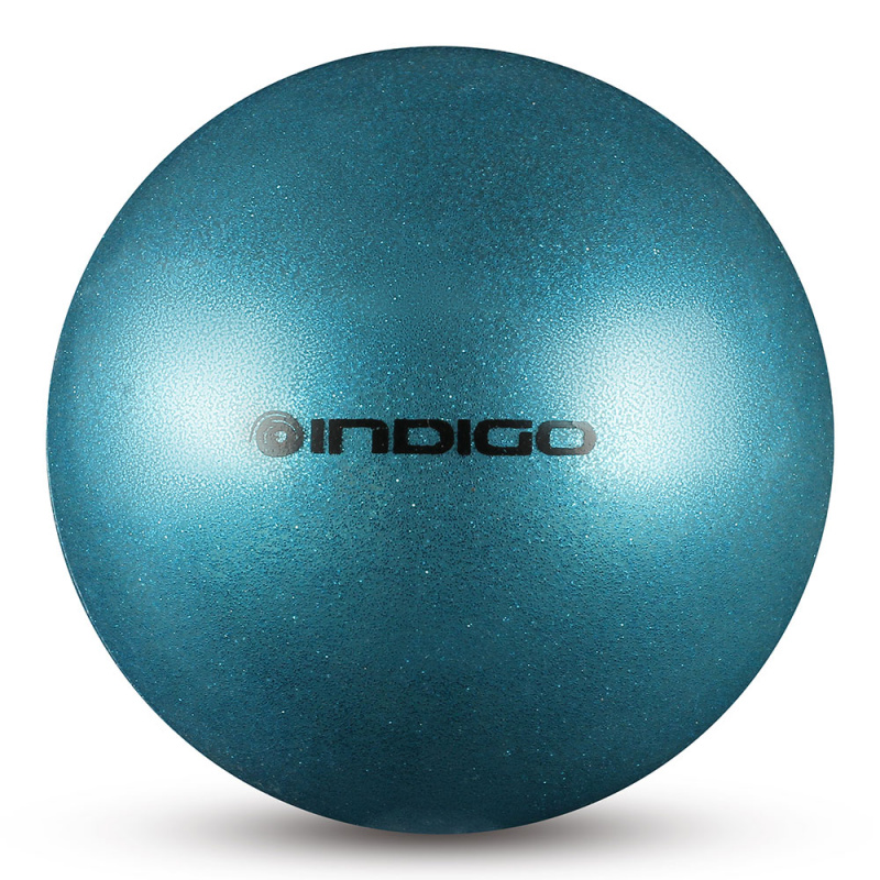 Мяч для художественной гимнастики INDIGO, IN119-LB, диам. 15 см, ПВХ, голубой металлик с блестками