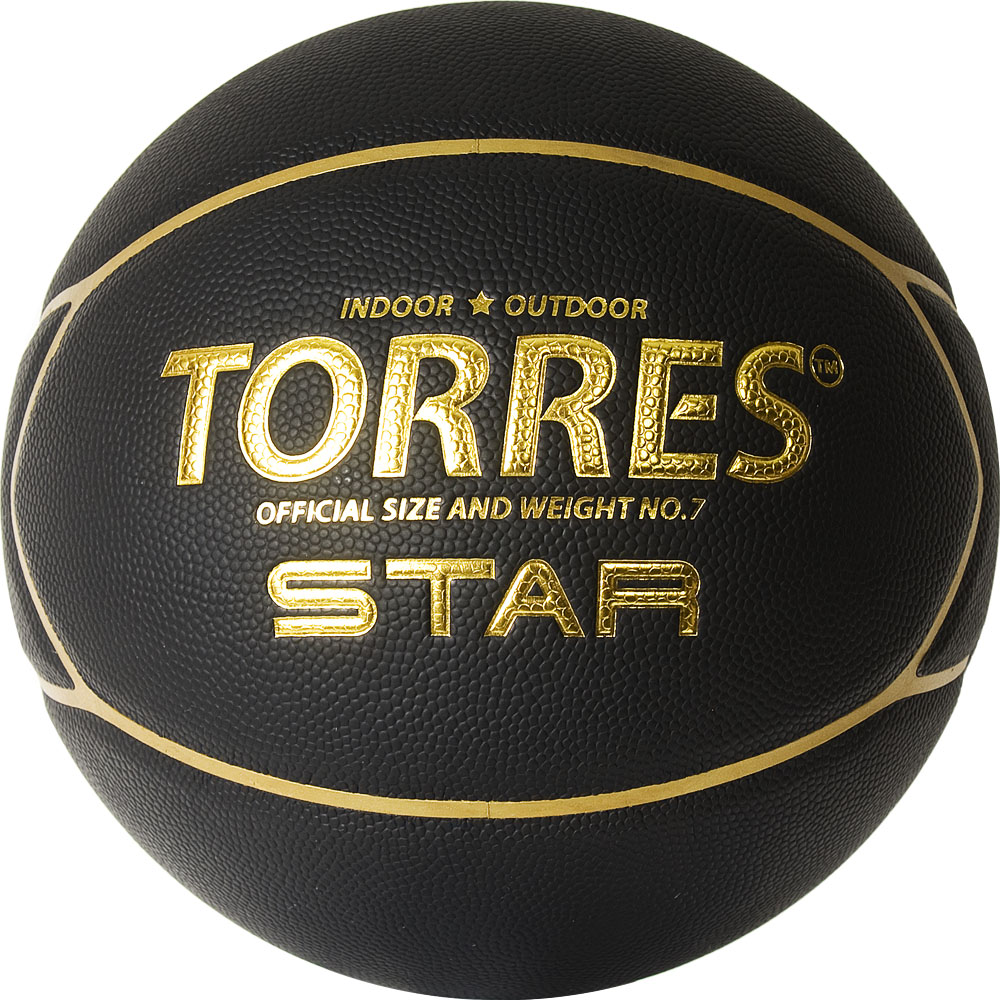 СЦ*Мяч баск. TORRES Star, B32317, р.7, 7 панел.,ПУ-композит, нейлон. корд, бут.кам., черно-золотой