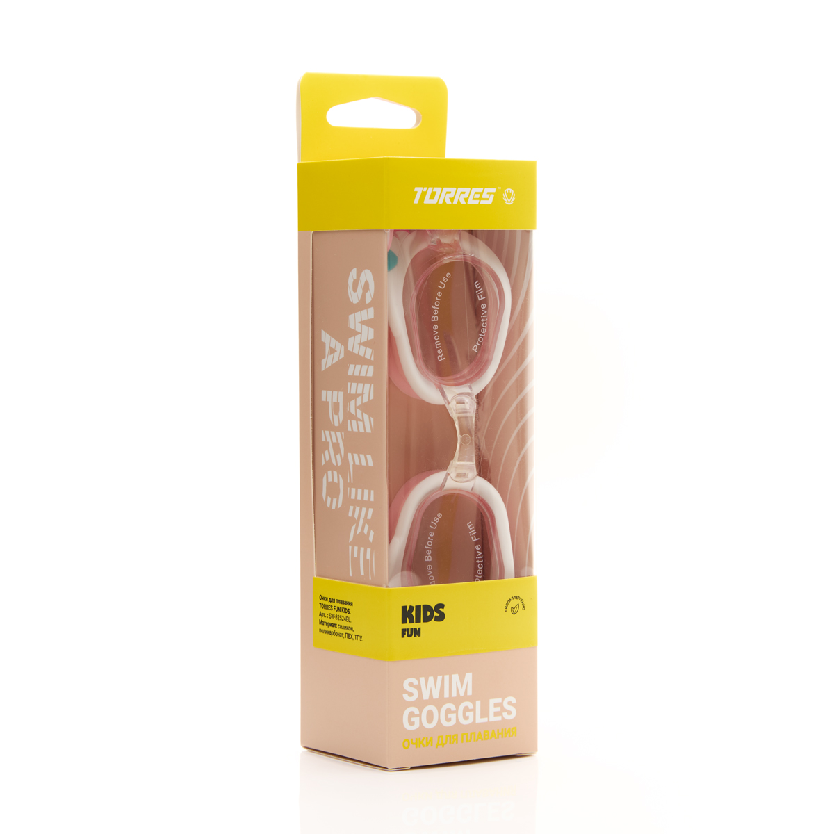 Очки детские для плав.TORRES Fun Kids, SW-32524PK, прозрач.линзы,розовая.оправа, широкий рег.ремешок