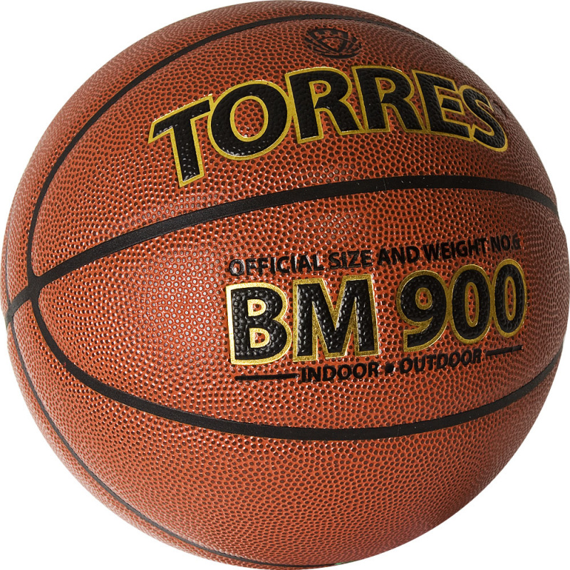 Мяч баск. TORRES BM900, B32036, р.6, ПУ-композит, нейлон. корд, бутил. камера, коричневый