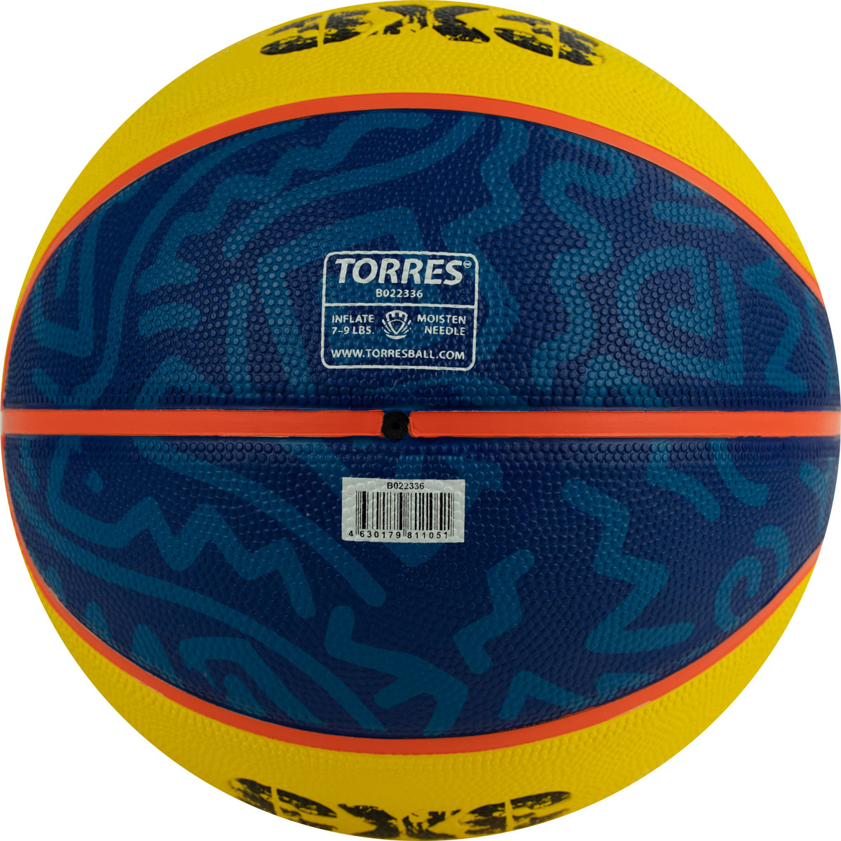 Мяч баск. TORRES 3х3 Outdoor, B022336, р. 6, 8 панелей, резина,бут.кам,нейл.корд,жёлто-синий
