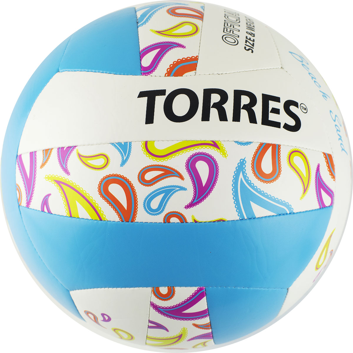 Мяч вол. пляжн. TORRES Beach Sand Blue, V32095B, р.5, синт.кожа (ТПУ),маш.сш,бут.к,бел-голуб