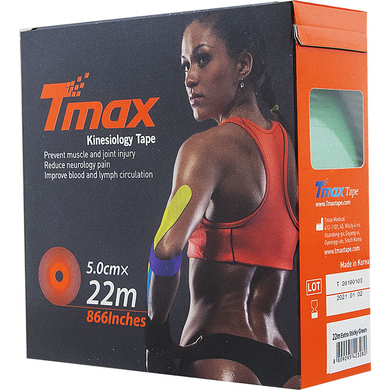 Тейп кинезиологический Tmax 22m Extra Sticky Green (5 см x 22 м), 223280, зеленый