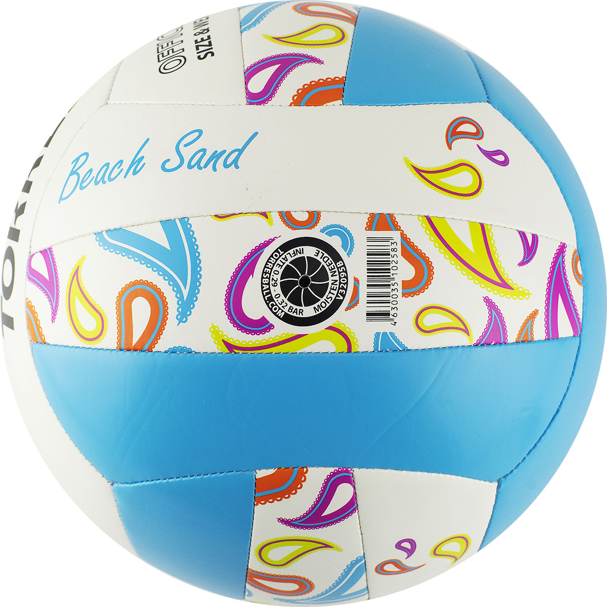 Мяч вол. пляжн. TORRES Beach Sand Blue, V32095B, р.5, синт.кожа (ТПУ),маш.сш,бут.к,бел-голуб