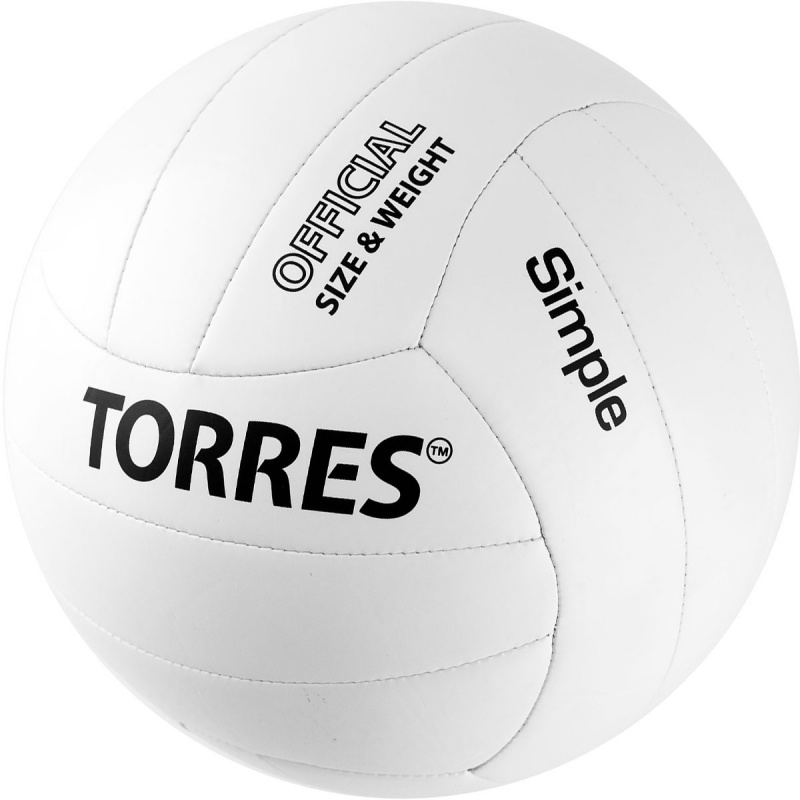 Мяч вол. TORRES Simple, V32105, р.5, синт.кожа (ТПУ), маш. сшивка, бут. камера, бело-черный